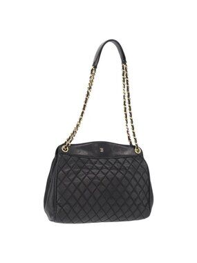 Authentic BALLY Chain Shoulder Bag Leather Black Gold